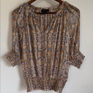 RACHEL Rachel Roy Blue and Brown Paisley Blouse